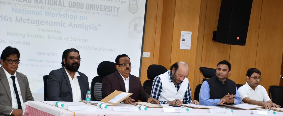  National Workshop ‘16s Metagenomic Analysis’ held at MANUU   Hyderabad:  The Botany Section of the School of Sciences at Maulana Azad National Urdu University (MANUU) organized a two days National Workshop "16s Metagenomic Analysis" on. The event brought together scholars and experts to discuss the future of bioinformatics and high-impact research. Prof. Syed Ainul Hasan, Vice Chancellor presided over the inaugural held on January 28, 2026. Madavan Vasudevan, Founder & CEO was the chief guest.     Prof. Sy