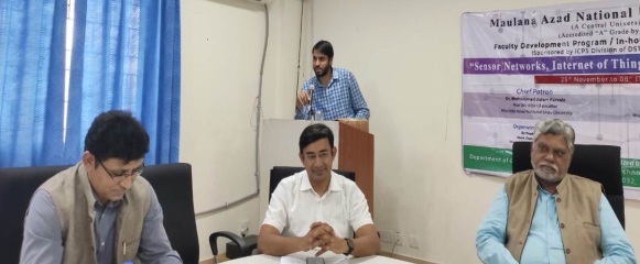 Mr. Jameel Ahamed addressing. (L-R) Dr. Pradeep Kumar, Prof Abdul Wahid and Prof. S. M. Rahmatullah also seen