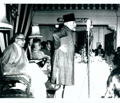 Maulana Abul Kalam Azad, Minister for Education, Government of India, addressing the meeting of the Committee on Gandhian Philosophy and Ways of Life in New Delhi on August 23, 1955.