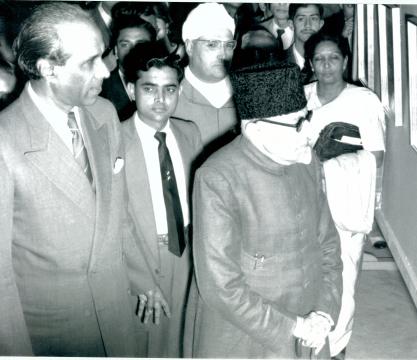 Maulana Abul Kalam Azad, Minister for Education, Government of India, inaugurating the first meeting of the Central Sports Council, in New Delhi in November 27, 1954. On his right is Sri Naval Tata, President of the Council. 