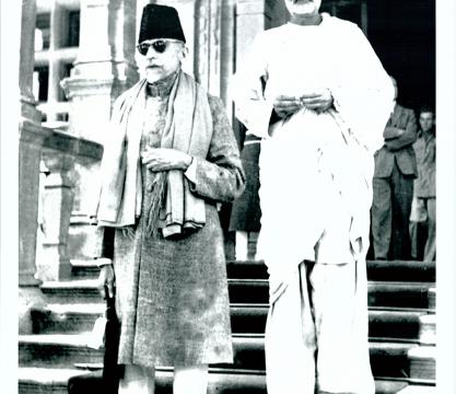The British Cabinet Mission in India (1946). British Cabinet Mission visited India for talks with the Indian Political leaders of the India’s freedom in April, 1946. Photo shows Maulana Abdul Kalam Azad and Khan Ghaffar Khan of NWFP coming out of the Vice regal Lodge, Simla after interview with the members of the Mission