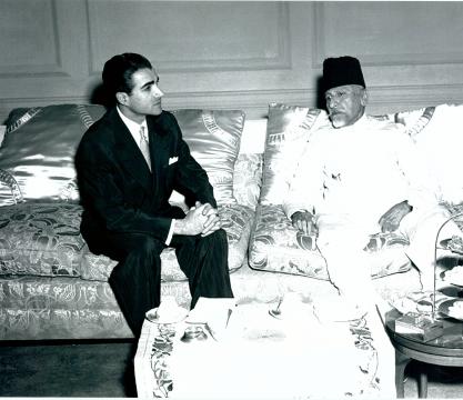 His Imperial Highness Prince Abdor Reza Shah Pahevi and Maulana Abdul Kalam Azad, India’s Education Minister in conversation, when the Prince was invited by the Education Minister to tea at his residence in New Delhi, on March 9, 1953