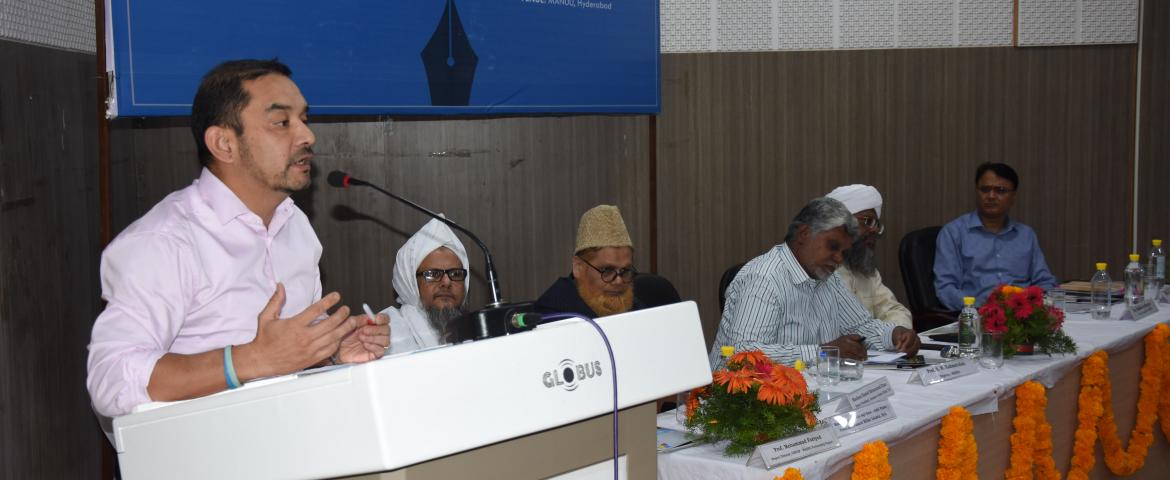  Mr. Siddhartha Shrestha addressing. (L-R) Maulana Husamuddin Aqil Sani - Jafar Pasha, Hamid Mohammad Khan, Prof.  S M Rahmatullah, Mufti Ziauddin Naqshbandi and  Dr Sanjeev also seen.