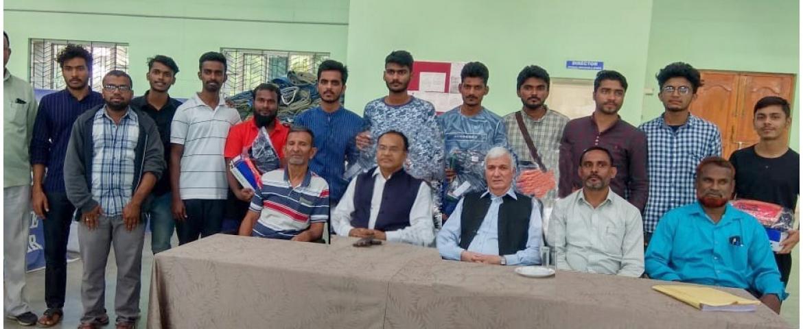 SZIU Football :  Prof Ayub Khan, Prof Abul Kalam and  Dr A Kaleemulla with football team.
